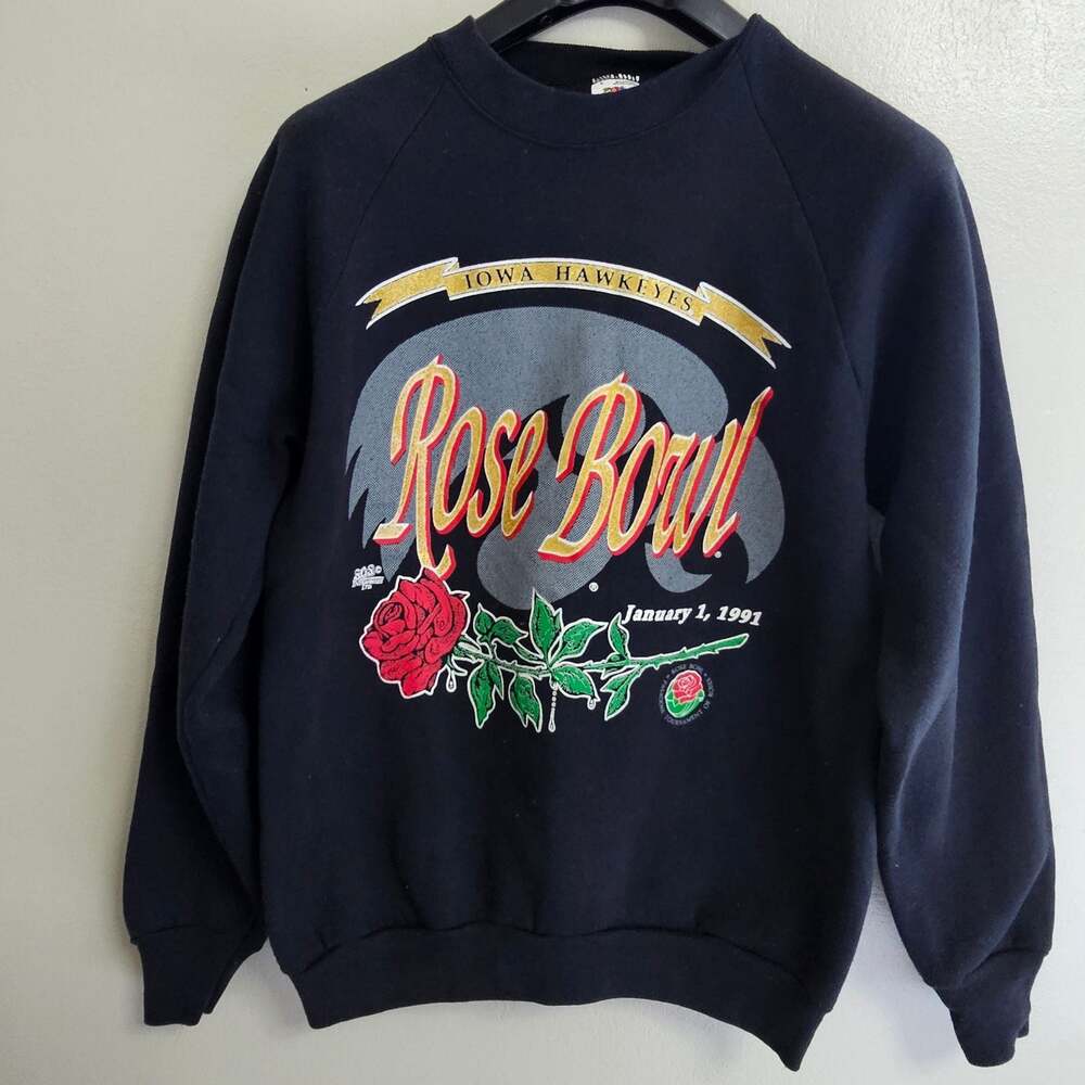 Vintage 1991 Iowa Hawkeyes Rose Bowl Sweatshirt USA Fruit of the Loom L Black